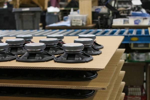 A pallet of completed MISCO speakers
