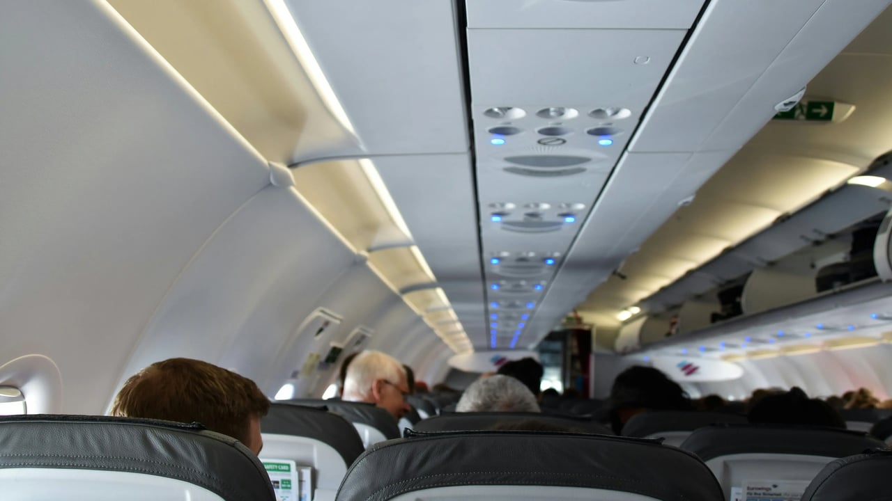 airplane cabin with loudspeakers