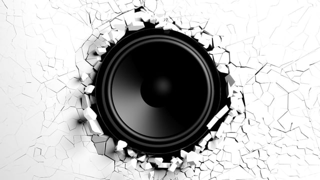 woofer speaker guide_illustration of speaker breaking through wall